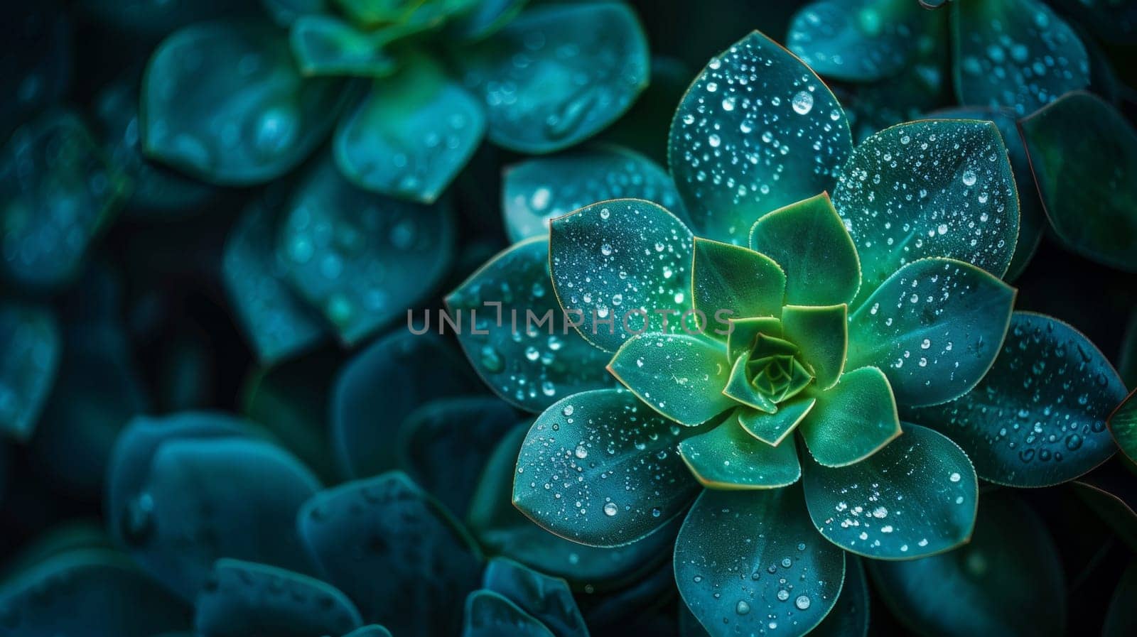 A close up of a green flower with water droplets on it, AI by starush