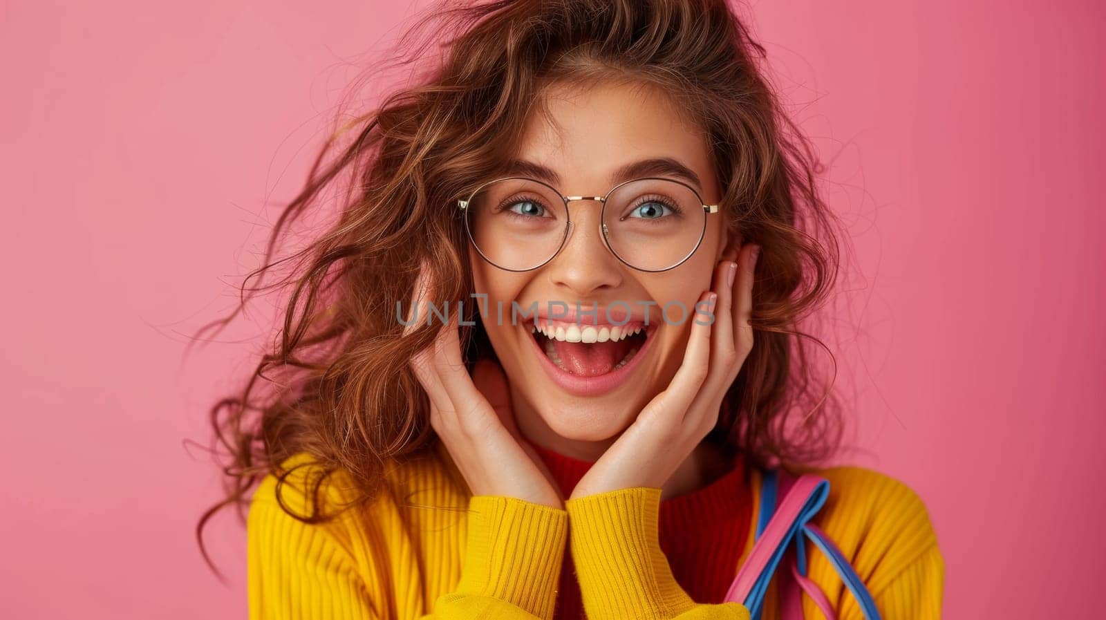 A woman with glasses and a yellow sweater is smiling