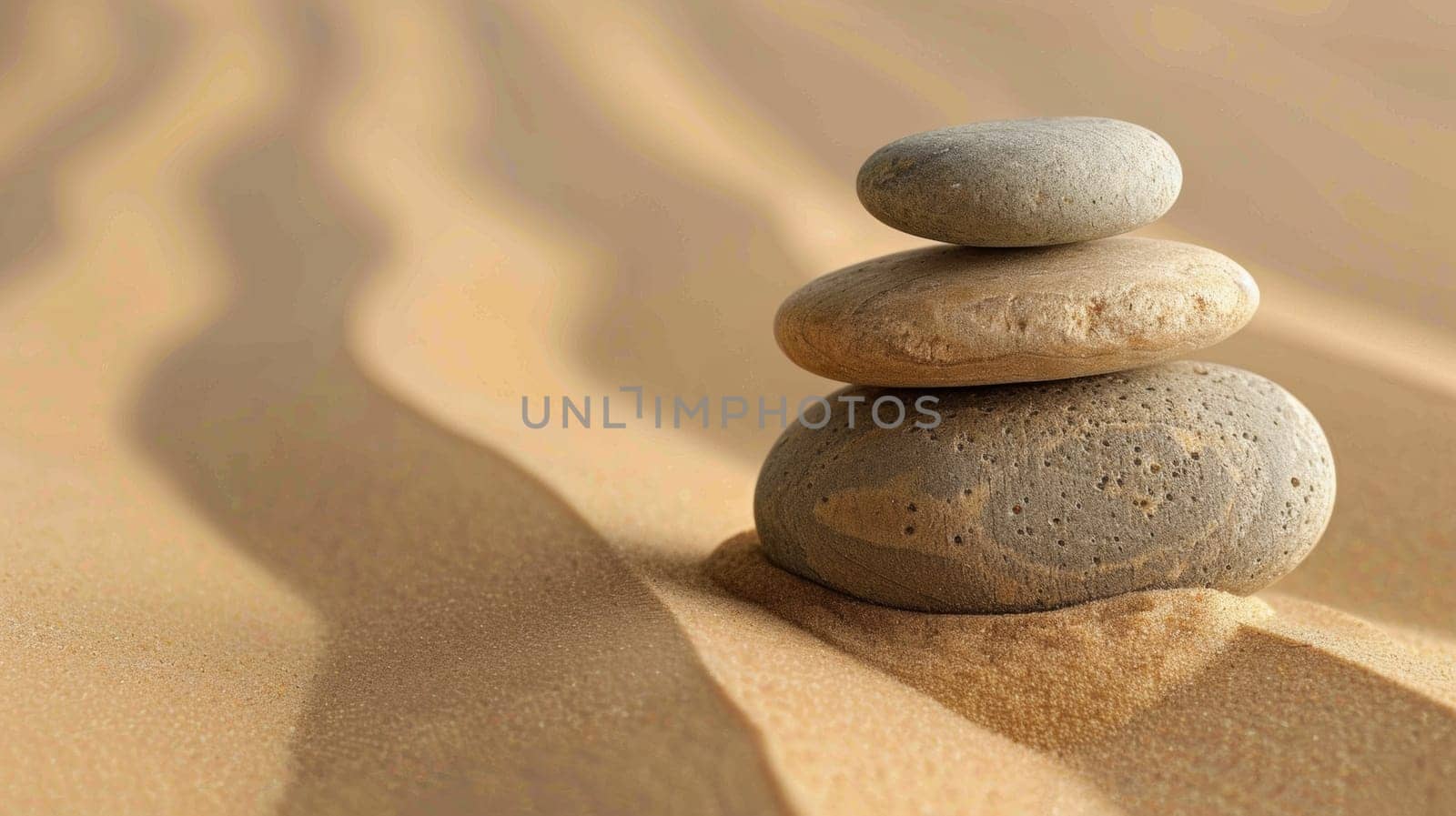 A stack of rocks on top of sand dunes in the desert, AI by starush