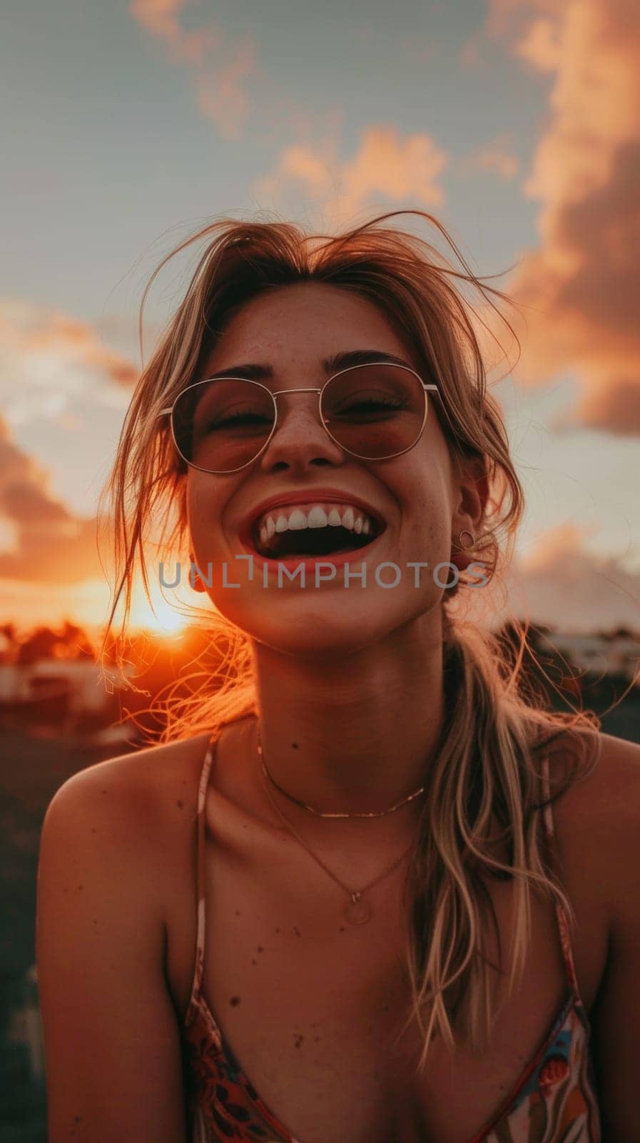 A woman with sunglasses smiling at the camera