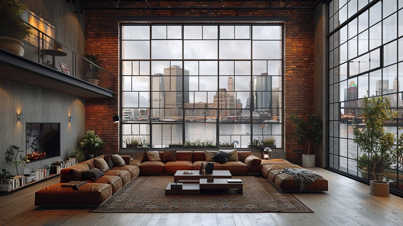 Minimalist urban loft with exposed brick and large by Benzoix