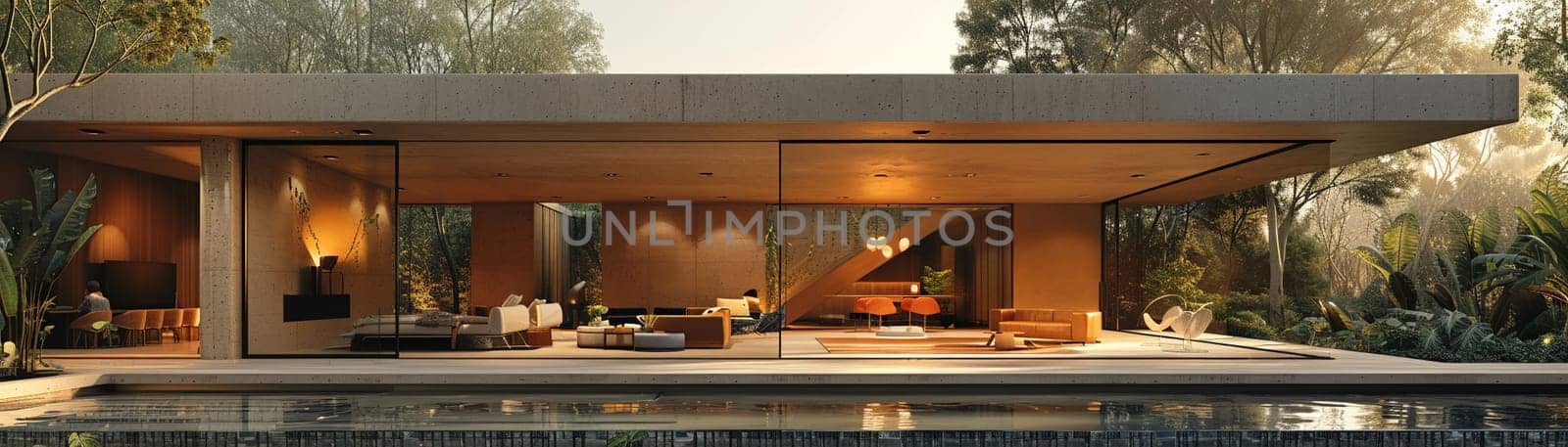 Modernist villa with open spaces, natural light, and minimalist decor8K