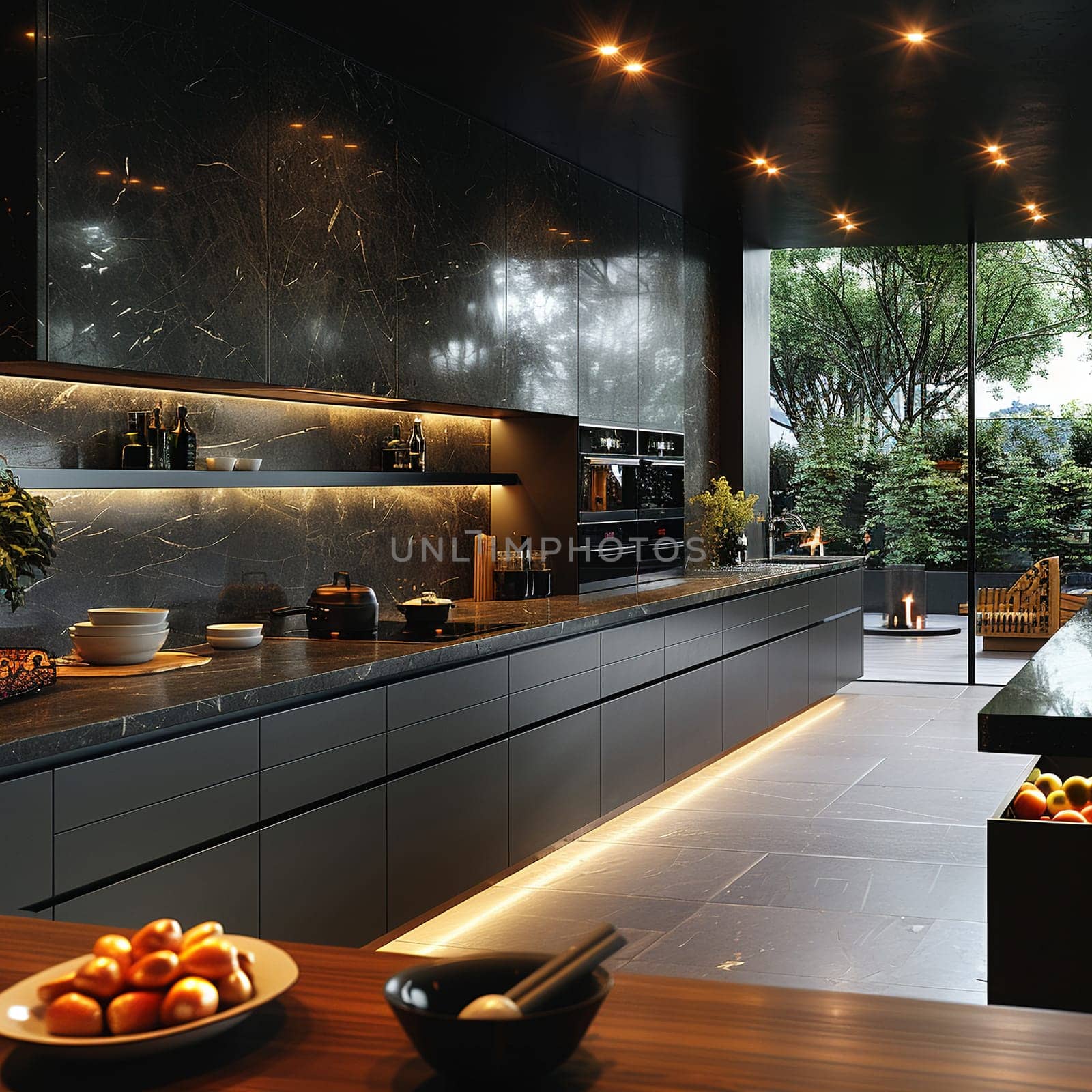 Ultra-modern kitchen with smart appliances and sleek, reflective surfacessuper detailed