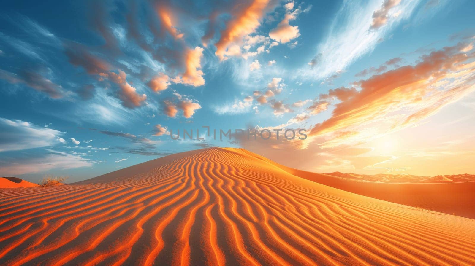 A sand dunes in the desert with a bright blue sky, AI by starush