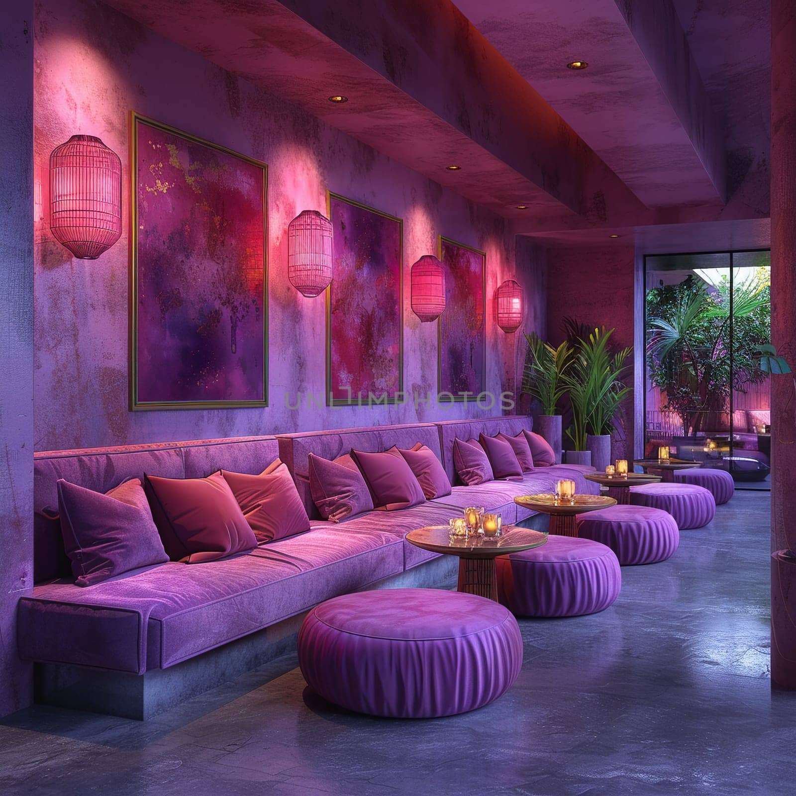 Chic cocktail lounge with velvet seating and mood lightingup32K HD by Benzoix