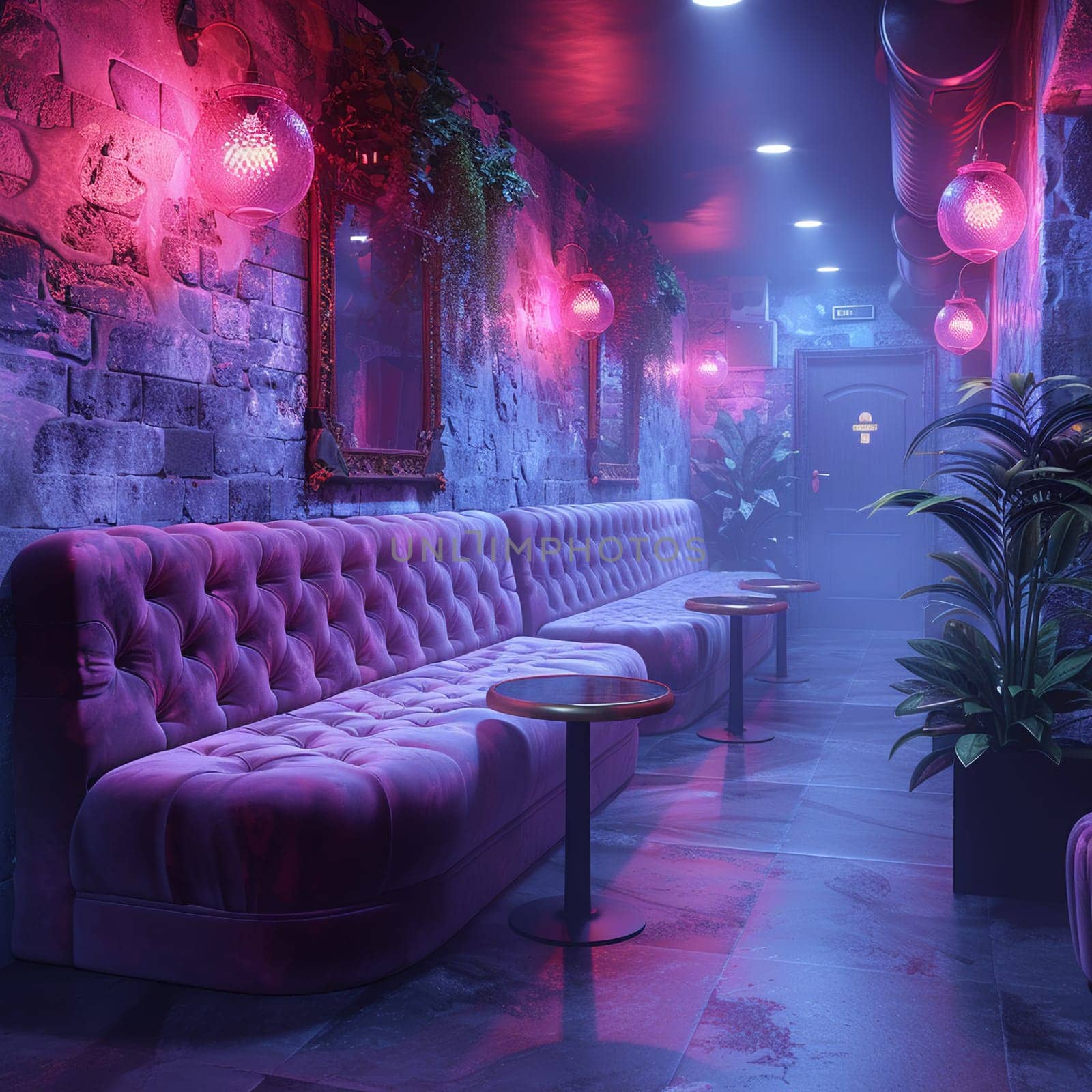 Chic cocktail lounge with velvet seating and mood lightingup32K HD by Benzoix