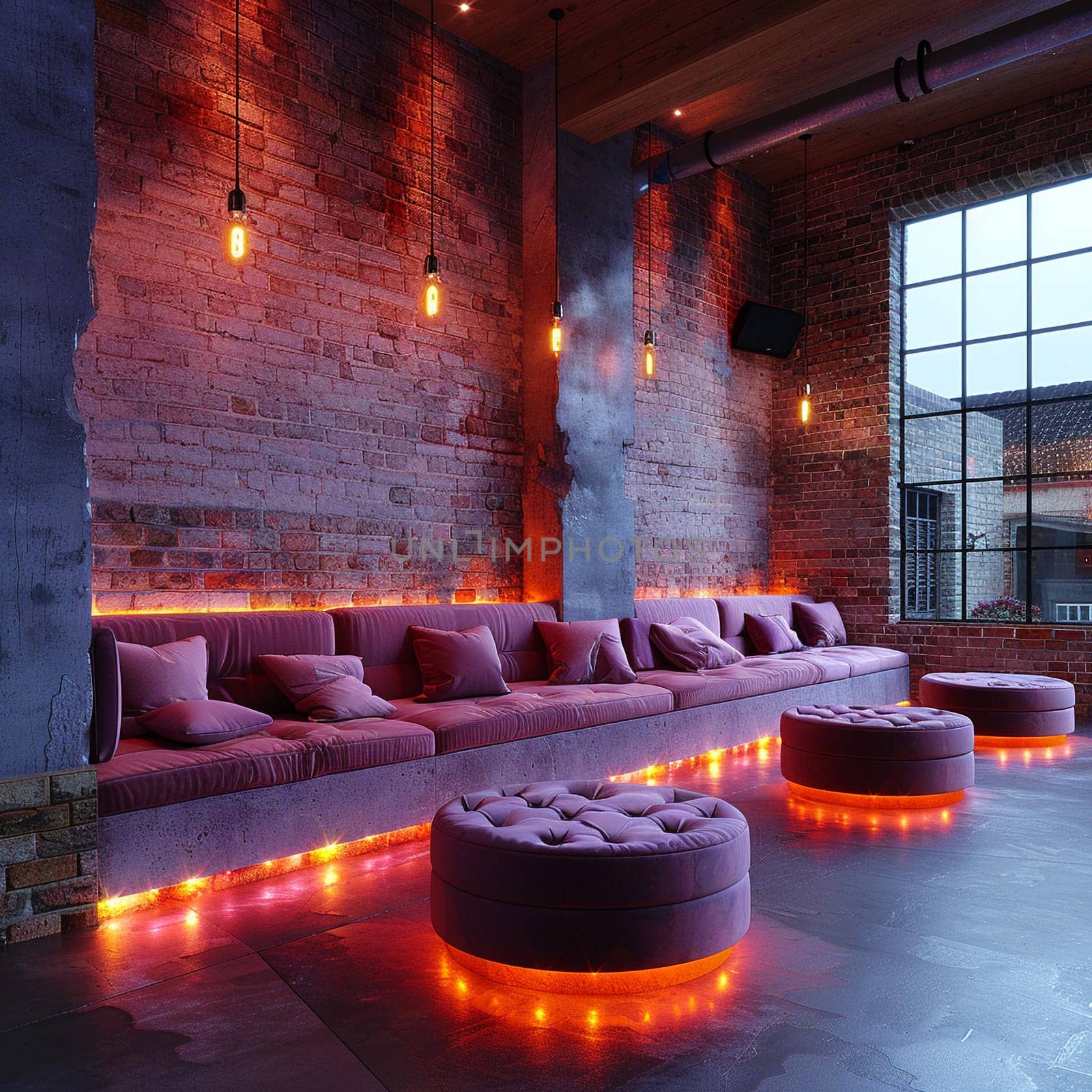 Chic cocktail lounge with velvet seating and mood lightingup32K HD