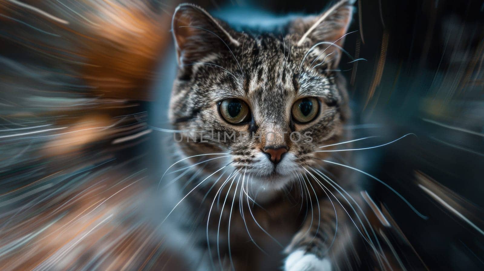 A close up of a cat walking on the floor with blurry background