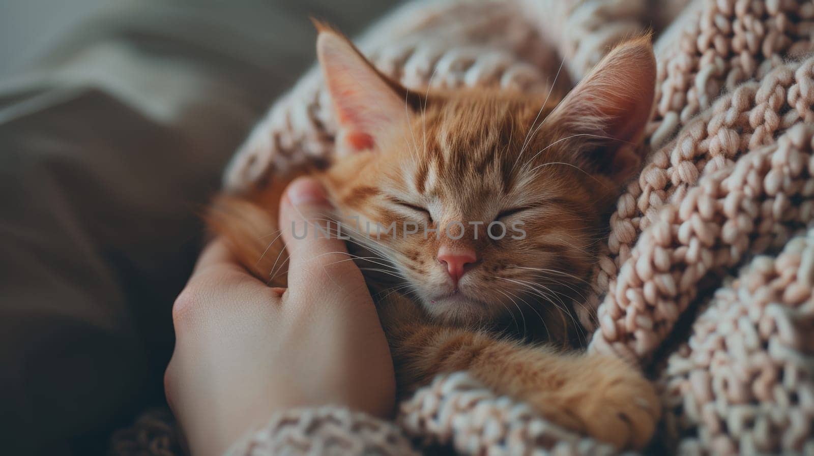 A person holding a cat in their arms while it sleeps, AI by starush