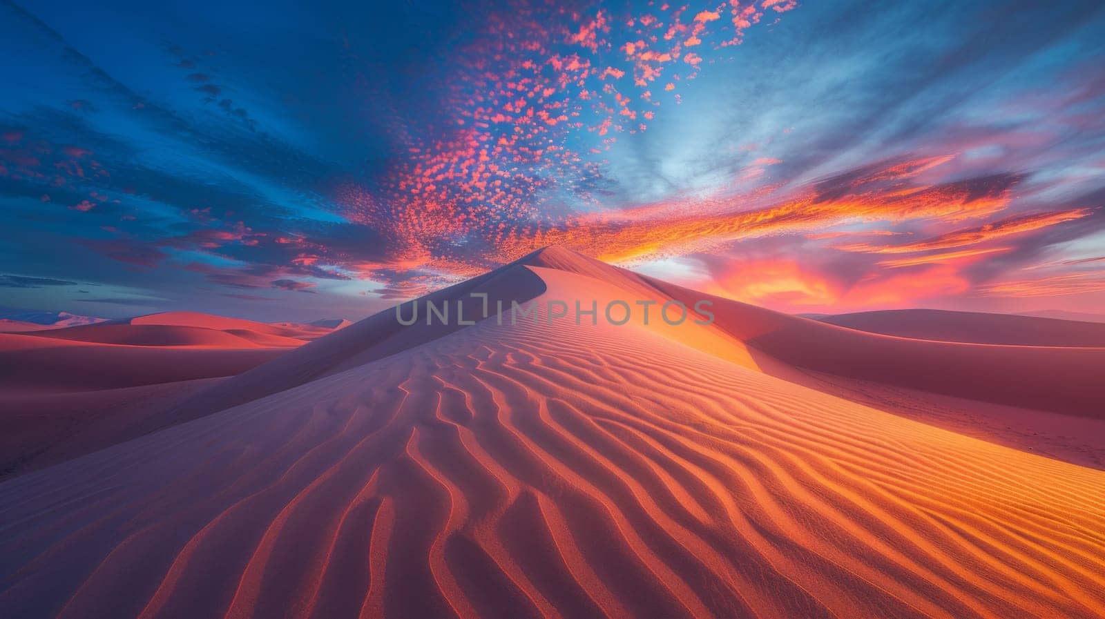 A sand dunes in the desert with a colorful sky, AI by starush