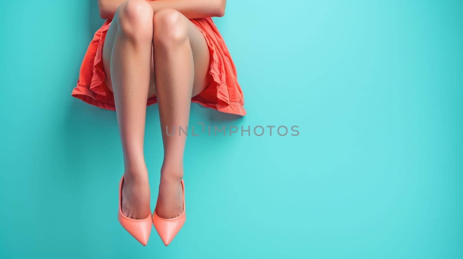 A woman in a pink dress and high heels sitting on the floor, AI by starush