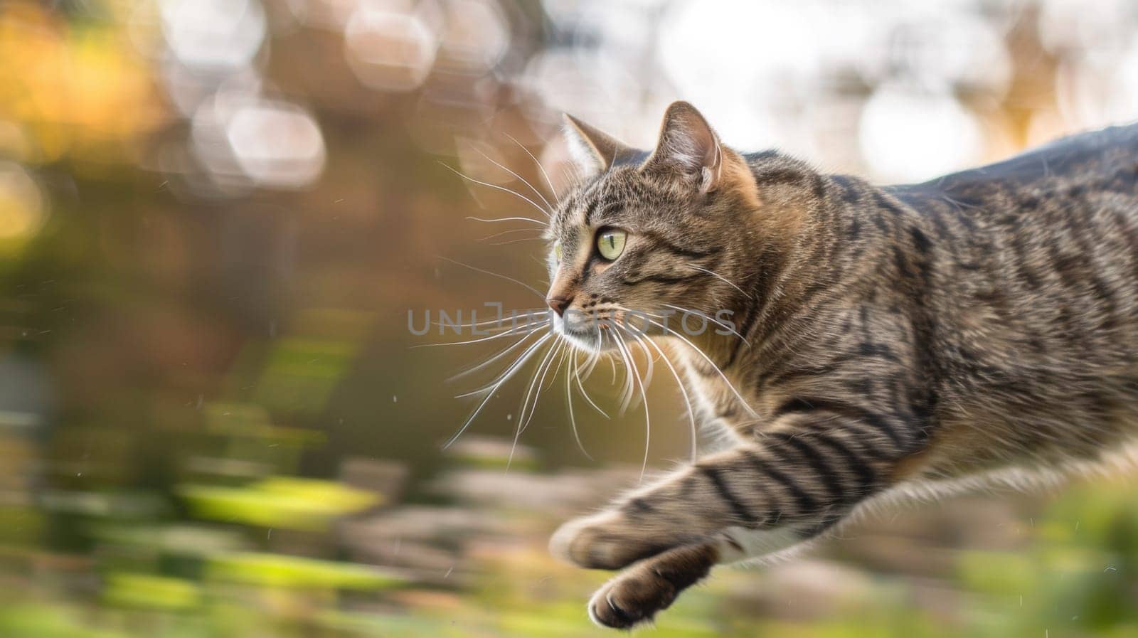 A cat running through the air with its eyes open, AI by starush