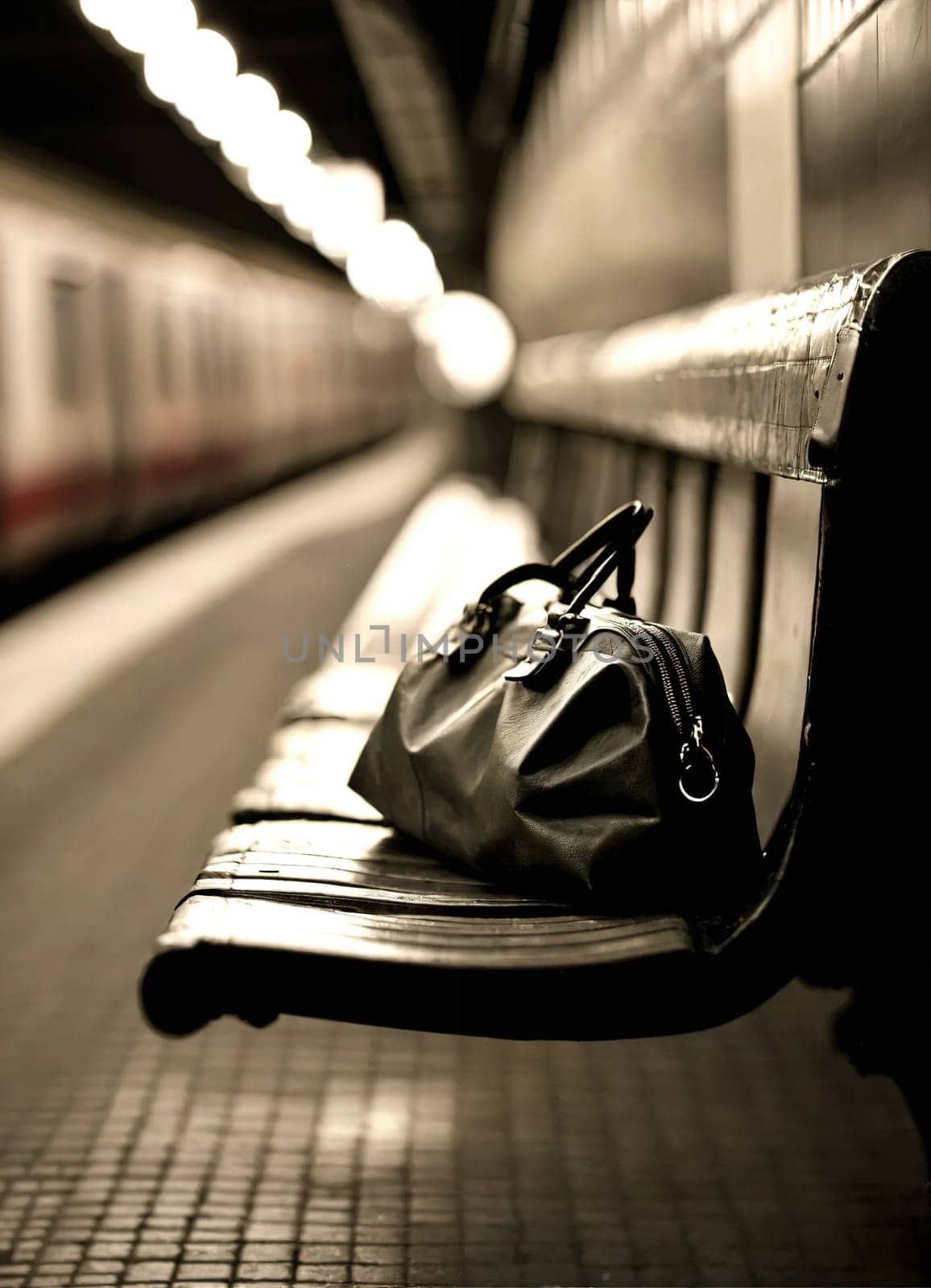 A bag forgotten on the subway. Generative AI. High quality photo