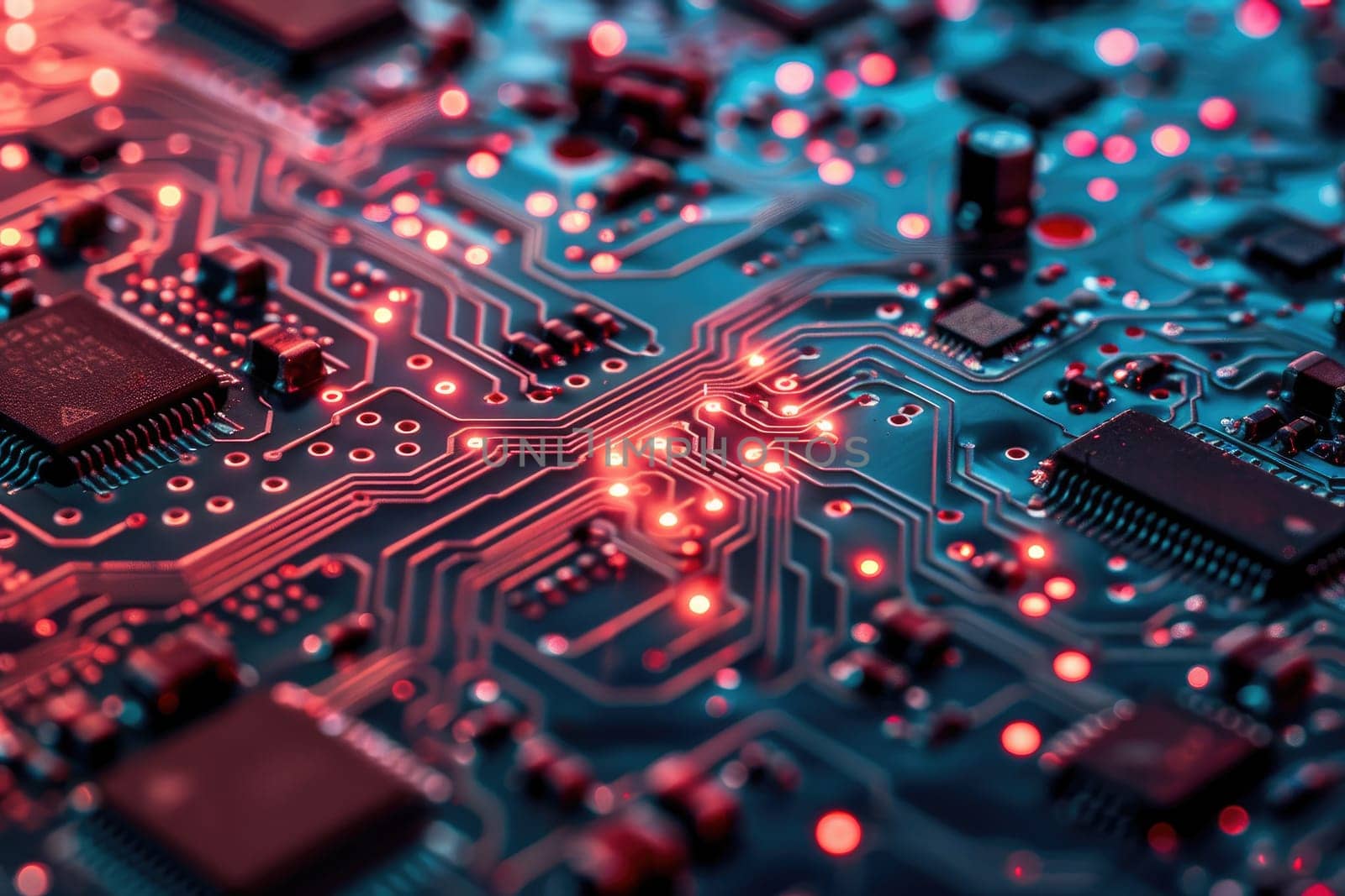 Computer technology image with circuit board background by AI generated image by wichayada