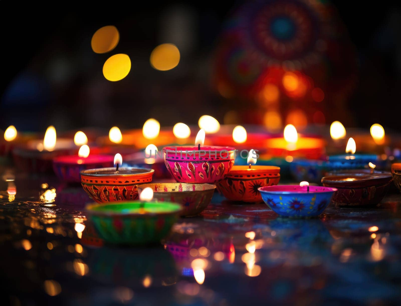 Happy diwali. Traditional indian oil lamps for diwali festival. by palinchak