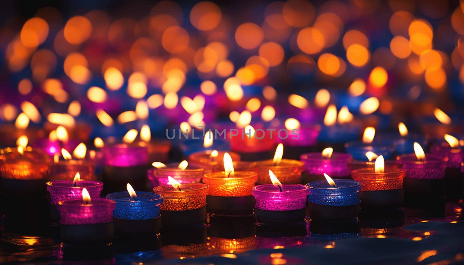 Happy diwali - Burning oil lamps with colorful designs from a Diwali festival