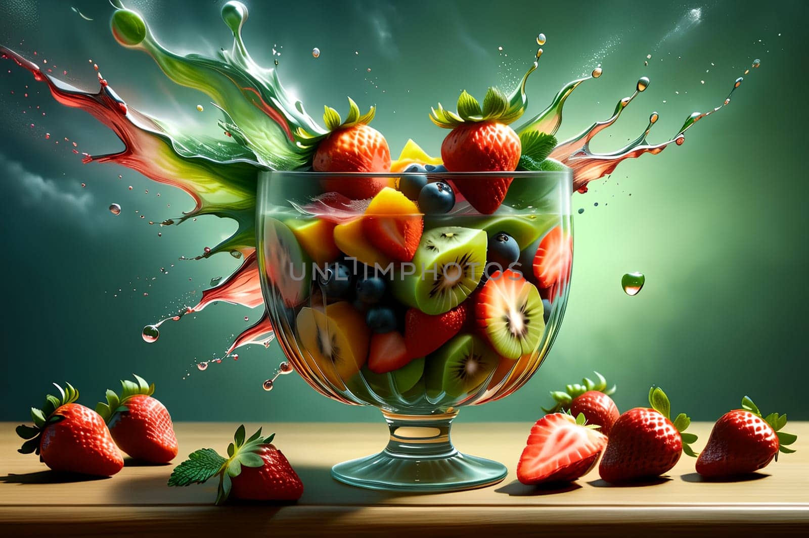 fruit salad with strawberries AI generated image.