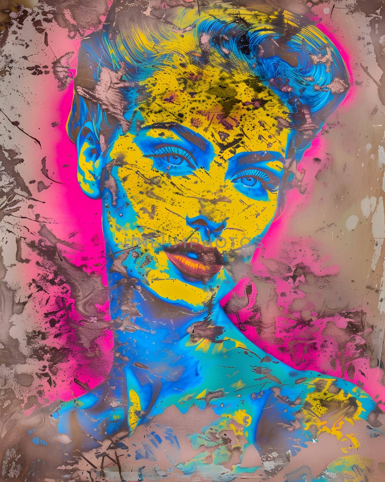 A portrait depicting a woman with yellow and blue paint on her facial features by Nadtochiy