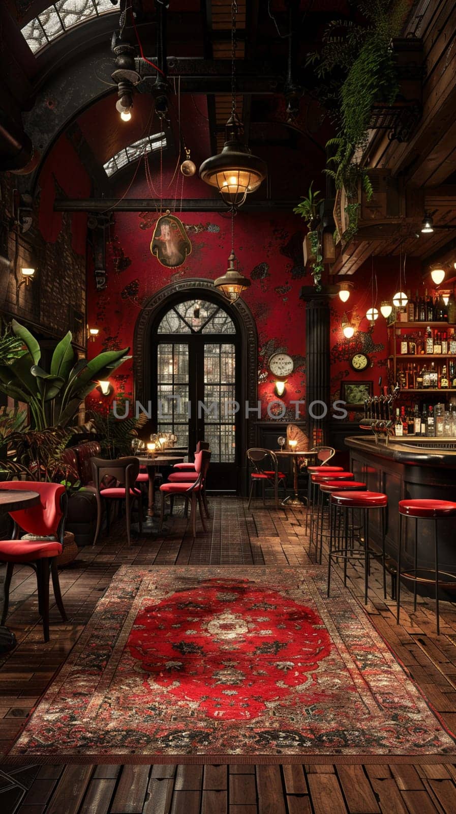 1920s speakeasy with a jazz stage and flapper-inspired decor3D render.