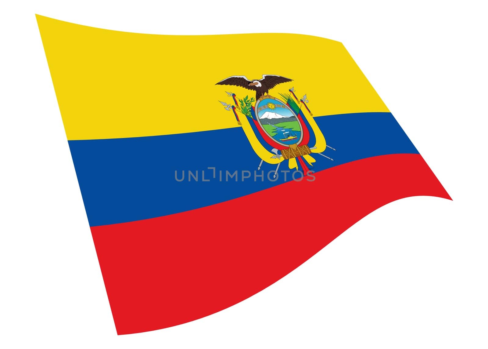 An Ecuador waving flag 3d illustration isolated on white with clipping path