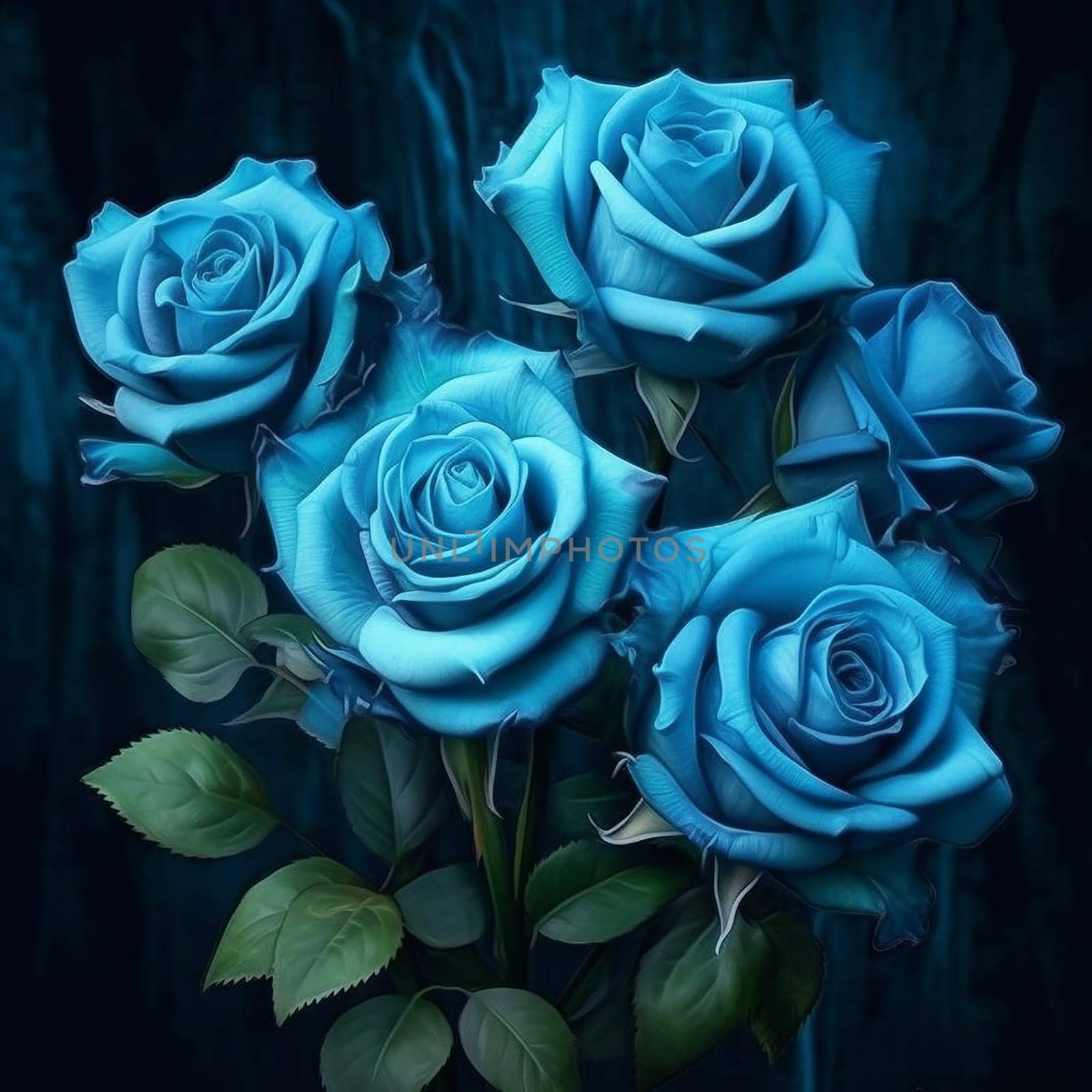 A bouquet of blue roses against a dark background. by Hype2art