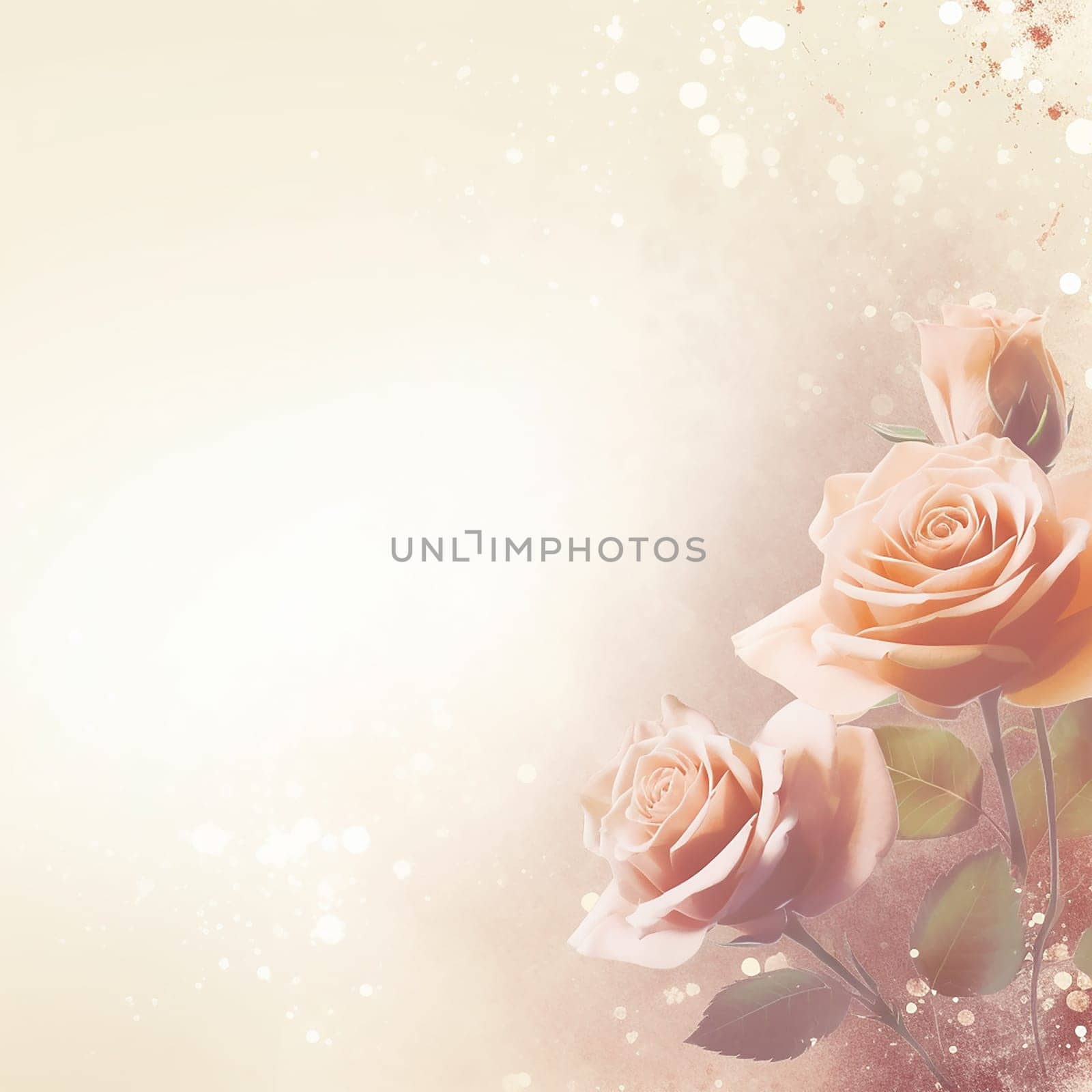 Elegant pale roses with sparkles on a soft cream background.
