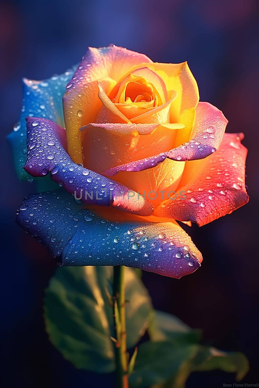 A rose with rainbow color on petals, colorful flower