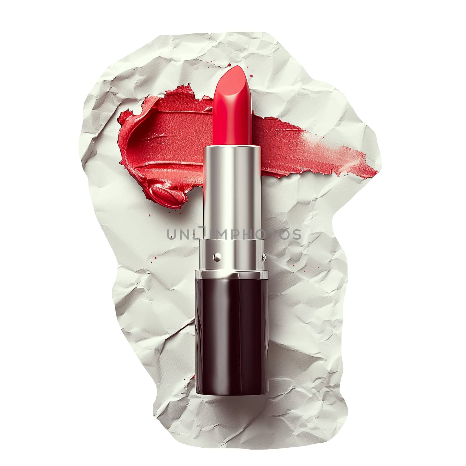 Red lipstick carved on crumpled paper ai generated image