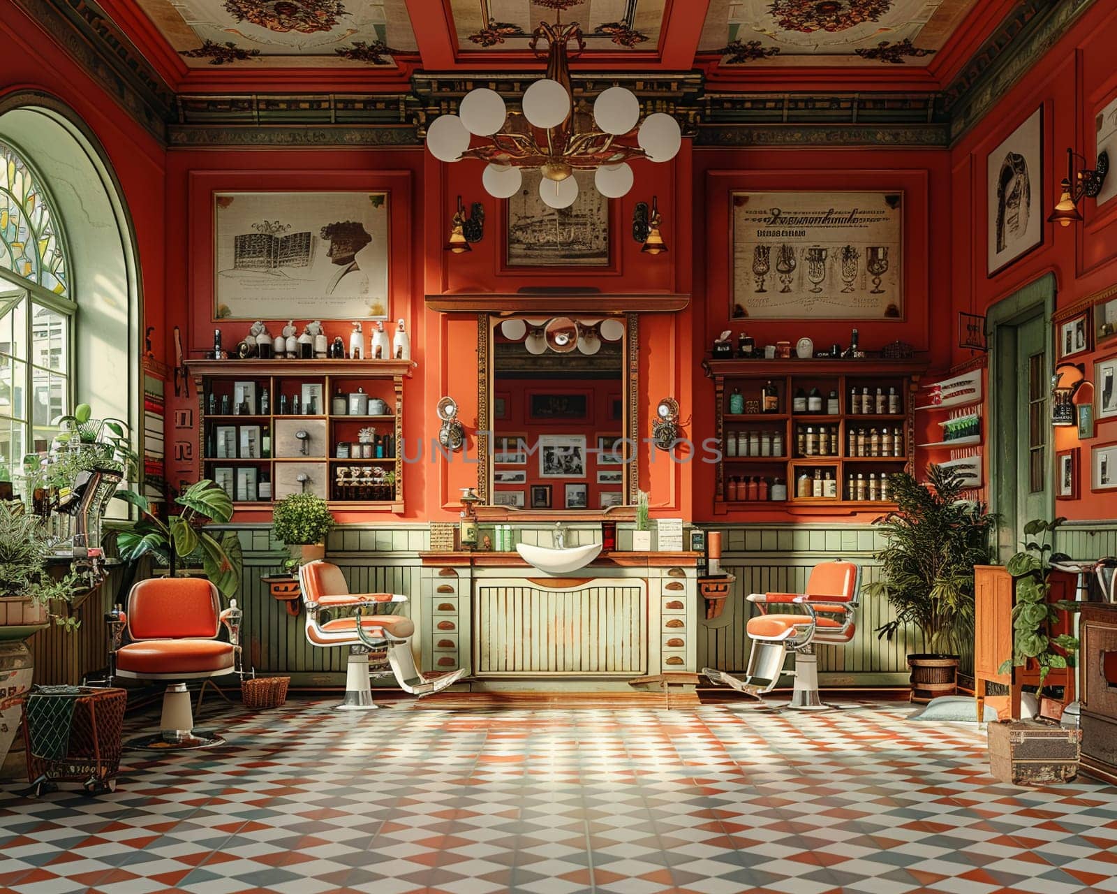 Vintage barbershop interior with classic chairs and nostalgic decor3D render by Benzoix