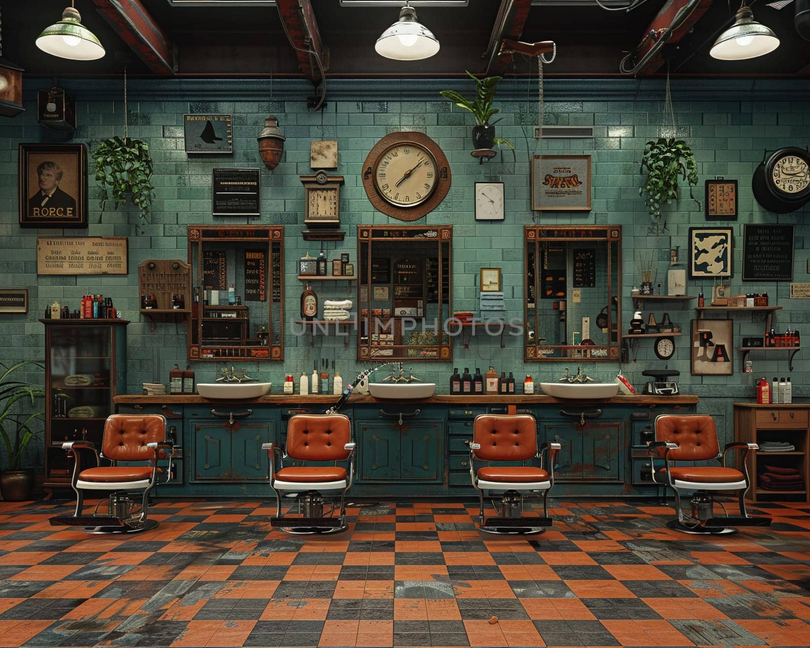 Vintage barbershop interior with classic chairs and nostalgic decor3D render by Benzoix