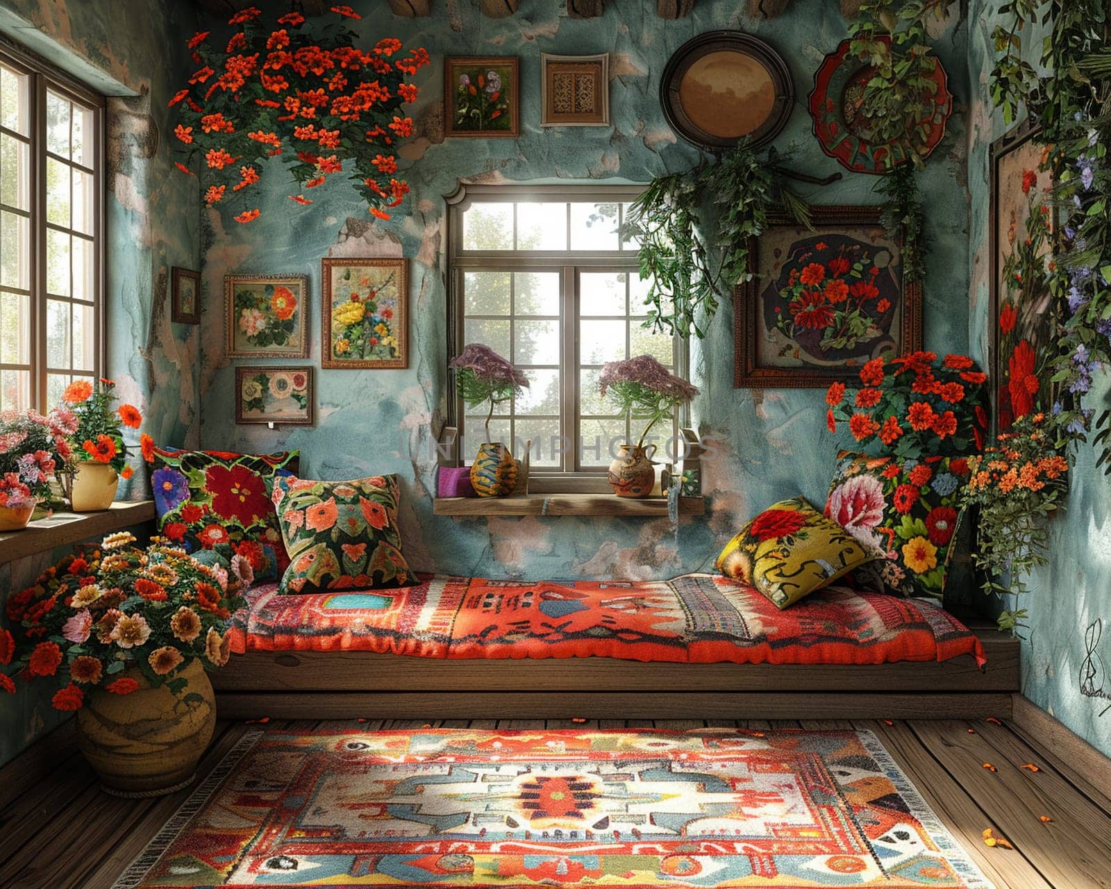 Traditional Russian dacha with folk art and a samovar3D render. by Benzoix