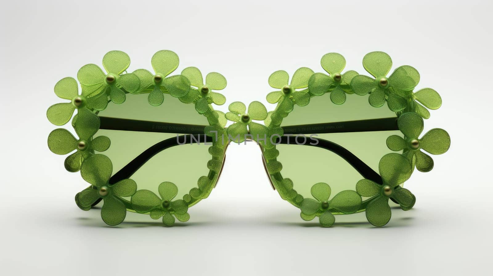 Fashionable Vintage Green Sunglasses with Four-Leaf Clovers on white background. St Patricks Day by JuliaDorian