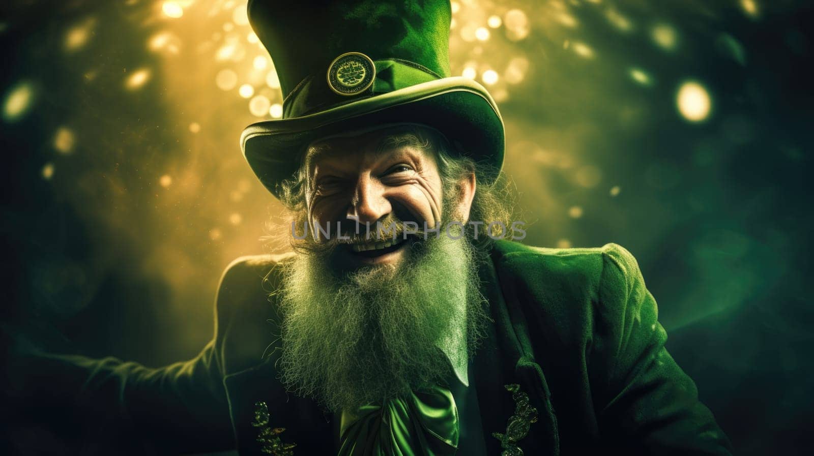 Senior man in green suit and hat holding beer mug for St Patricks Day celebration by JuliaDorian