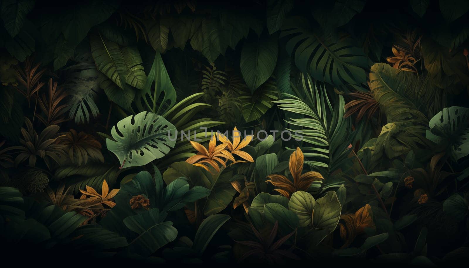 Jungle leaves background by Nadtochiy