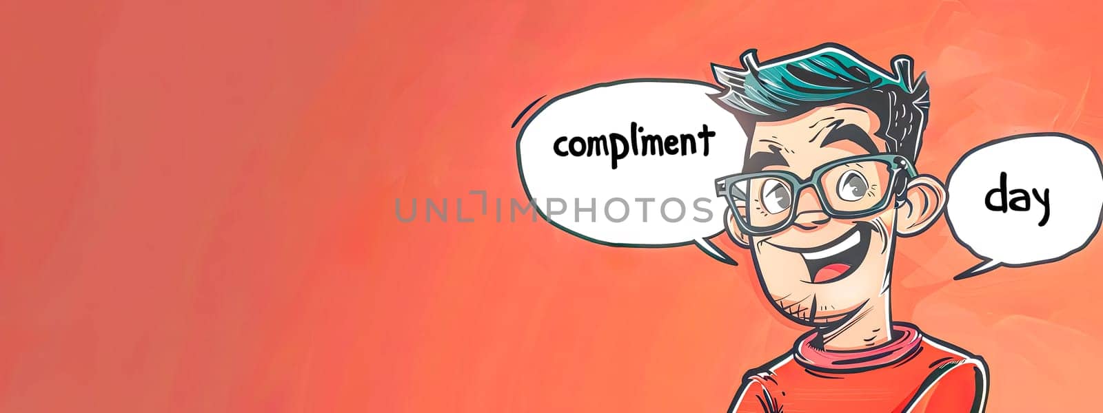 Illustration of an upbeat cartoon character with a speech bubble on national compliment day