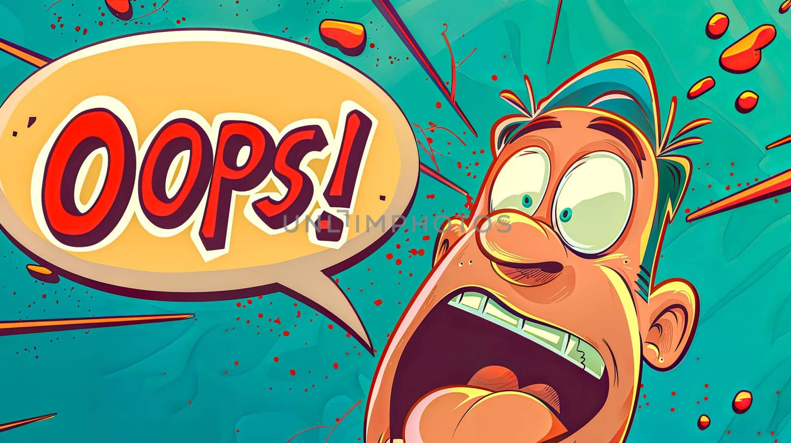 Colorful cartoon illustration of a character's funny reaction with an oops! speech bubble