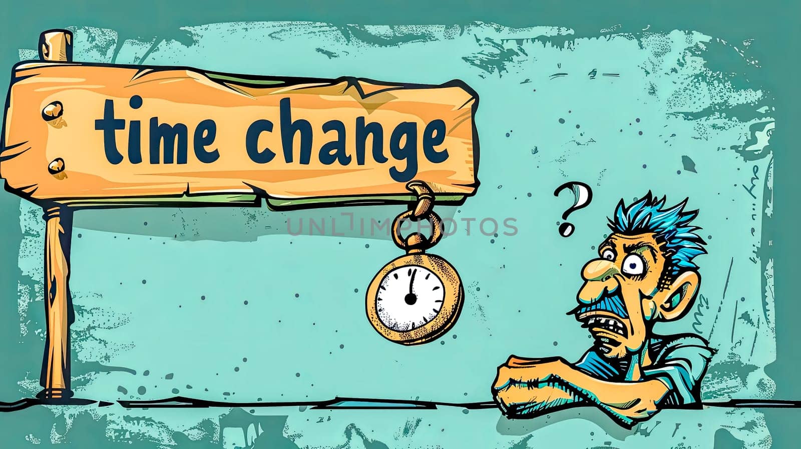 Confused man and time change sign illustration by Edophoto