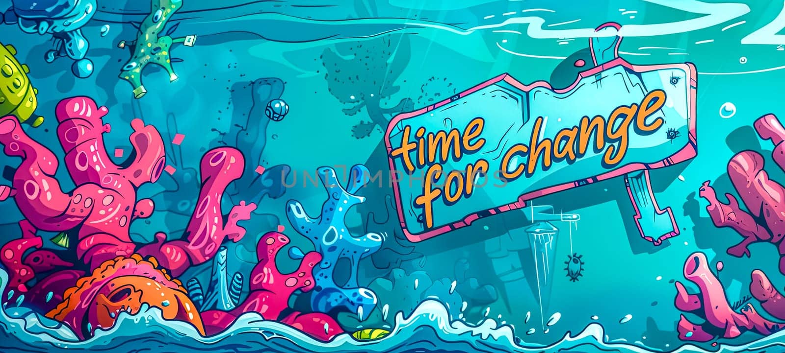 Vibrant underwater scene with time for change sign by Edophoto