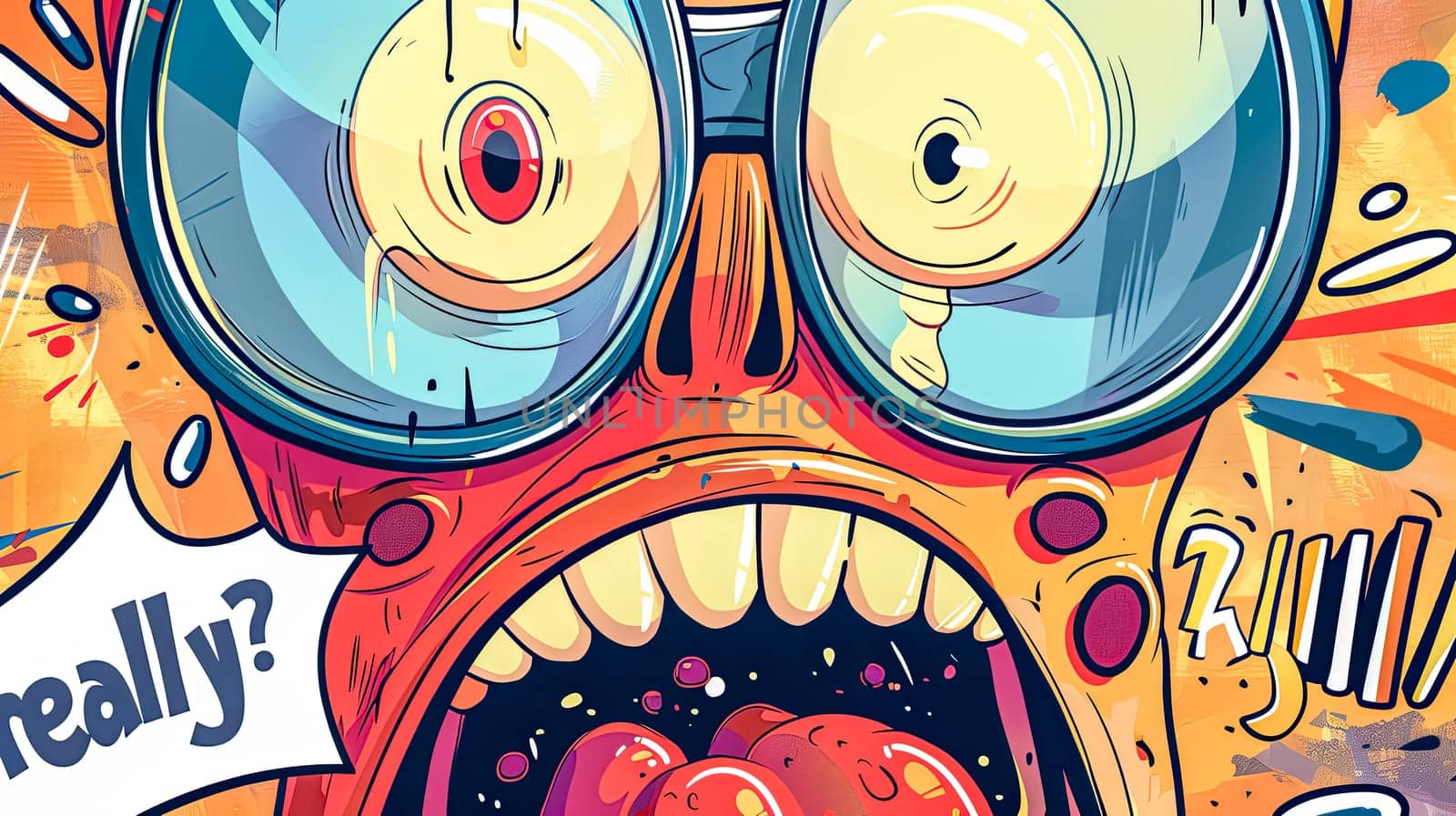 Vibrant cartoon image depicting a surprised character saying 'really?' by Edophoto