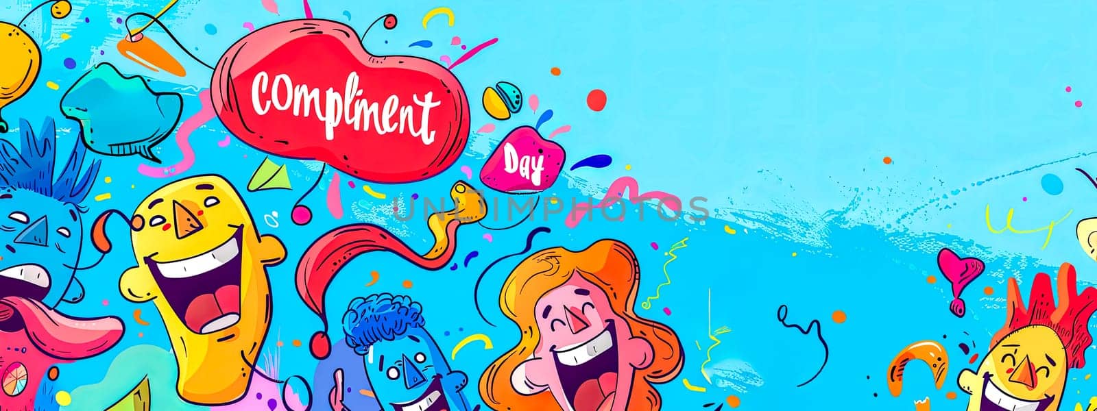 Colorful compliment day celebration banner with happy cartoon characters by Edophoto