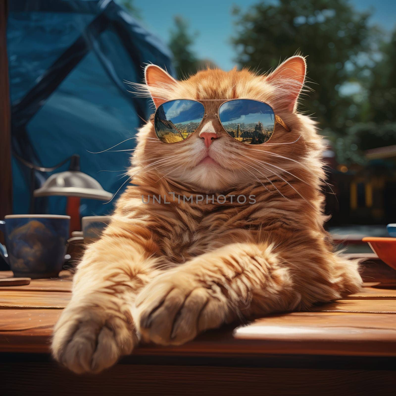 Cat with sunglasses at seaside resort  by palinchak