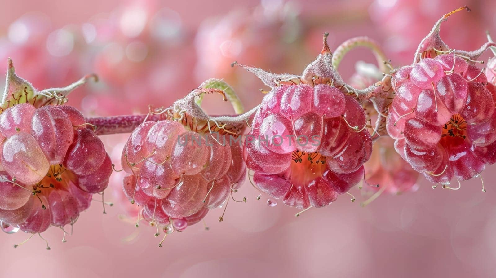 A bunch of pink flowers with water droplets on them, AI by starush