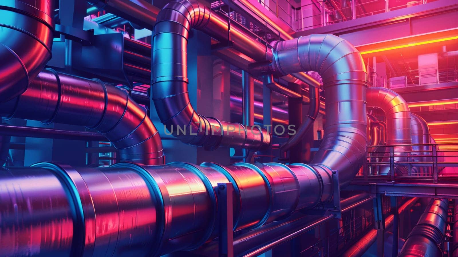 A large industrial building with pipes and tubes in it, AI by starush