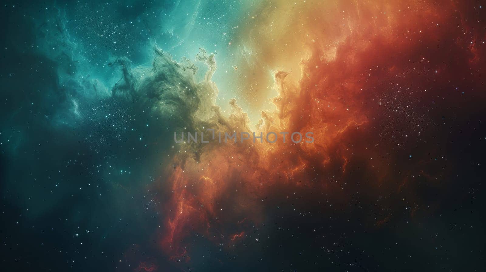 A colorful nebula in space with a bright blue and red color, AI by starush