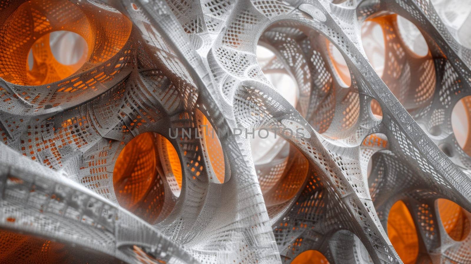 A close up of a sculpture made out of metal and orange circles