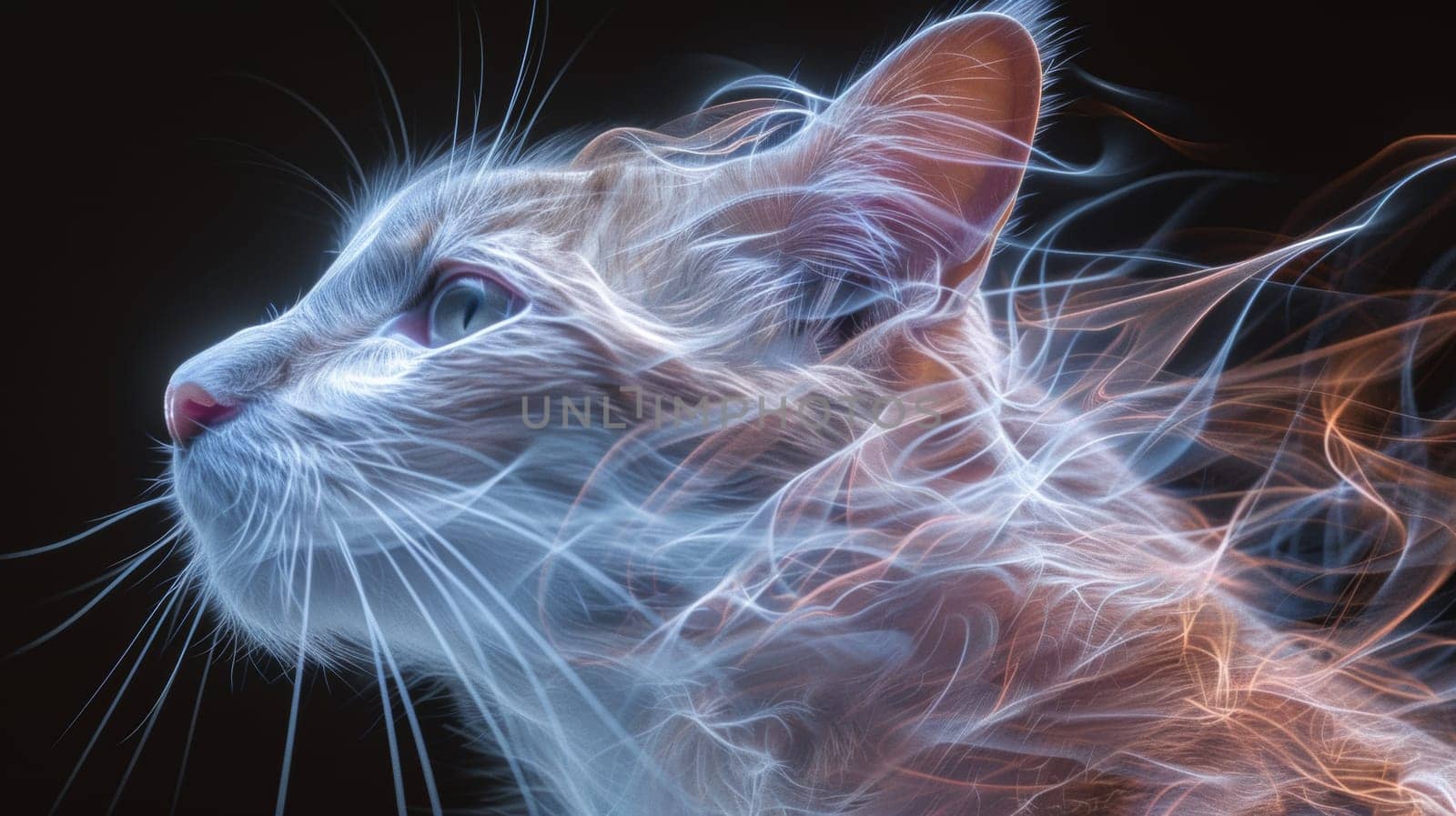 A close up of a cat with its eyes glowing, AI by starush