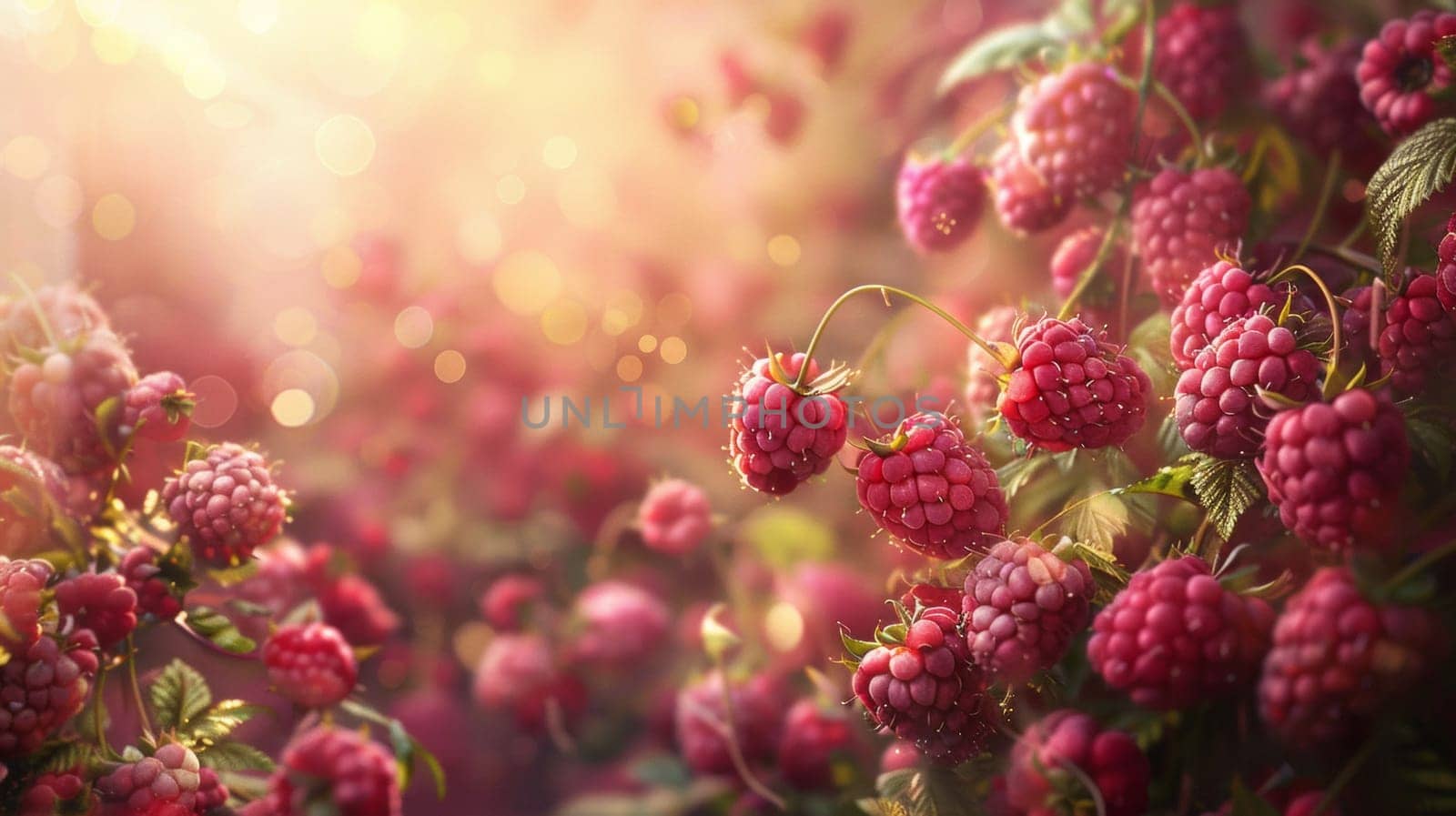 A bunch of raspberries are growing in a field, AI by starush