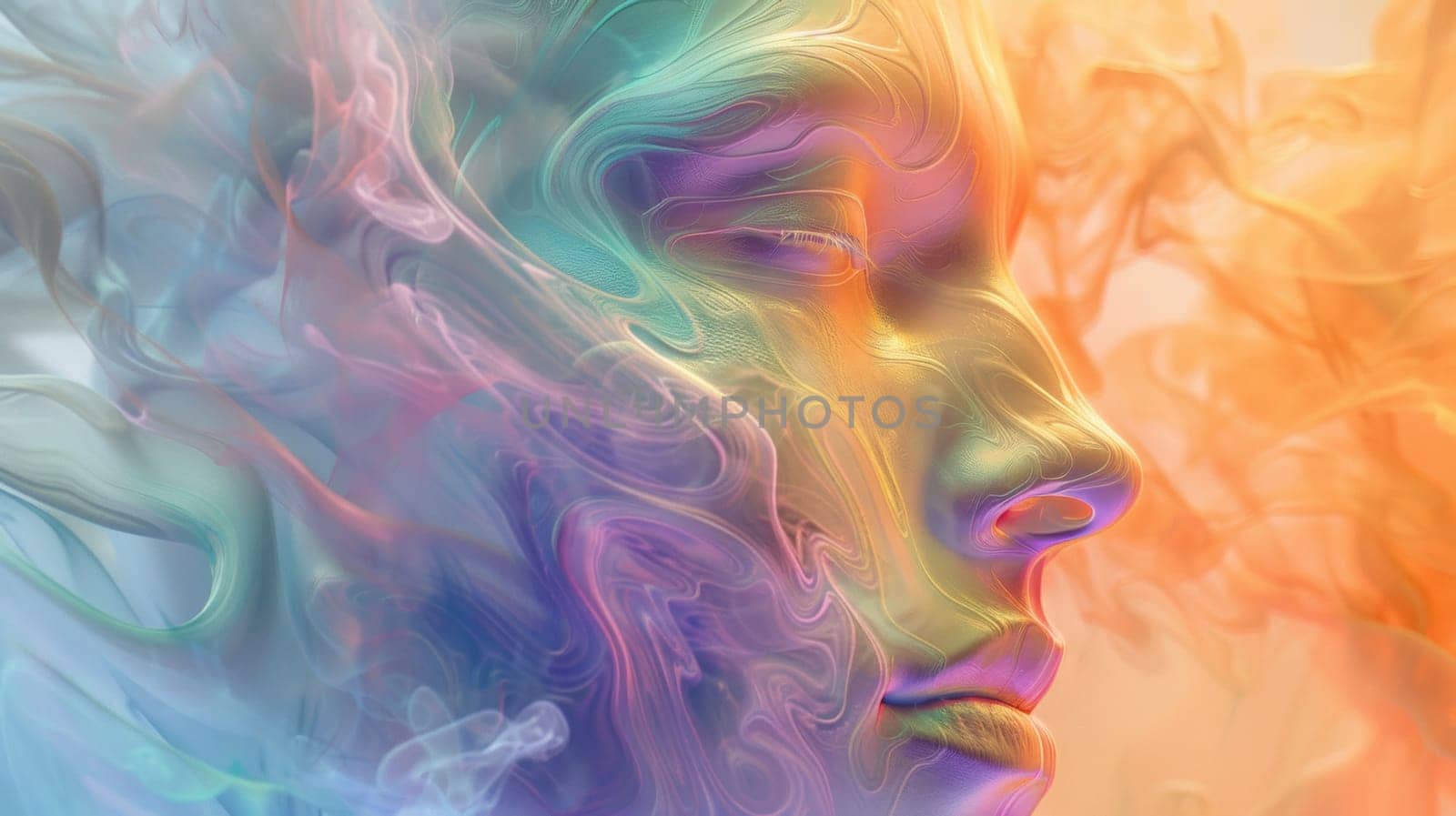 A digital painting of a woman's face with smoke coming out, AI by starush