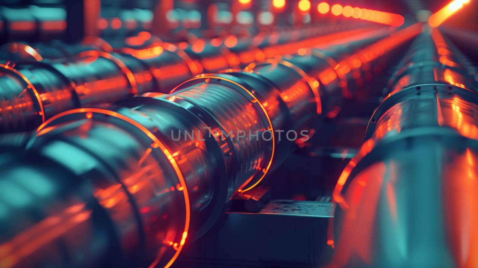 A close up of a bunch of pipes with glowing lights, AI by starush
