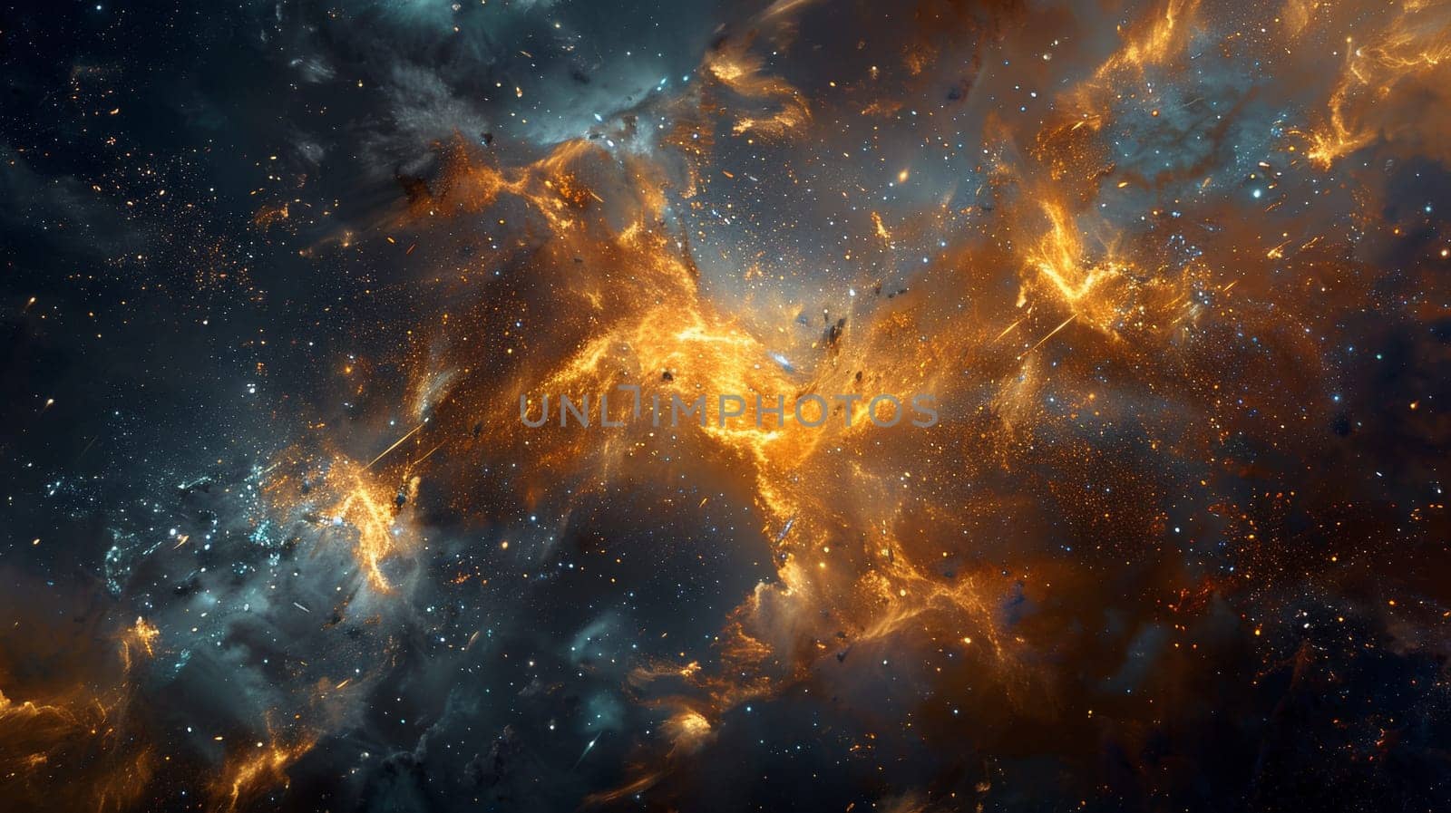 A close up of a space explosion with orange and blue flames